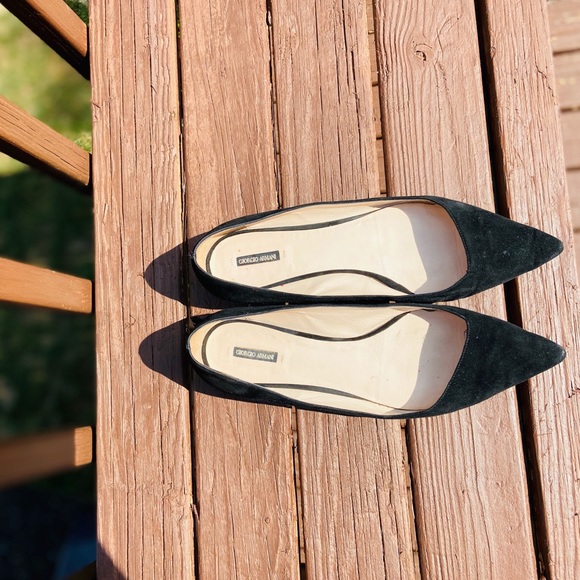 Giorgio Armani Suede Black Flats Pointed Toe Italy - Picture 4 of 5